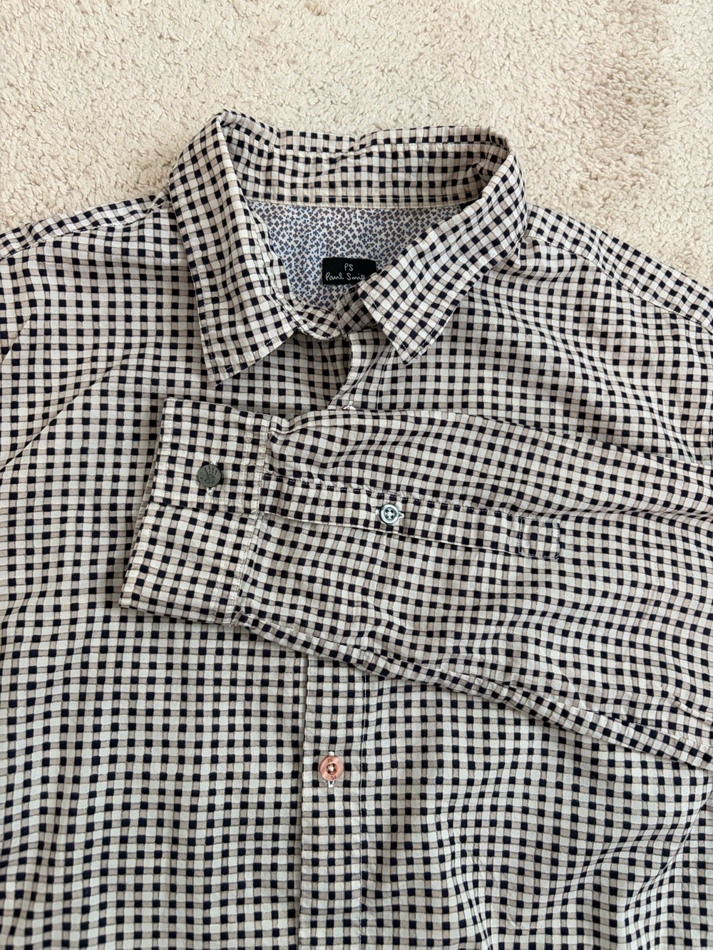 Paul Smith Men's Long Sleeve Button Down Cotton Checked Shirt Sz L Black Beige